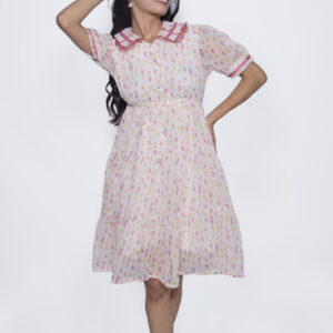 BALLON PRINT CHIFFON KNEE LENGTH ONE PIECE