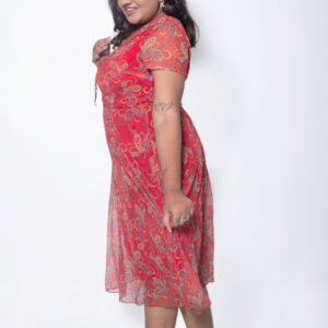 RED CHIFFON SELF PRINTED ONE PIECE