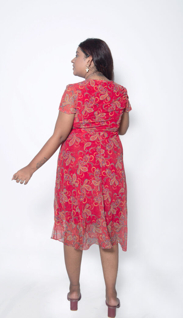 RED CHIFFON SELF PRINTED ONE PIECE - Image 2
