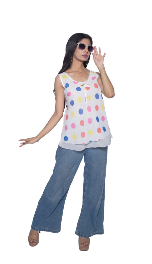 MULTICOLOURED POLKA DOTS CHIFFON TOP