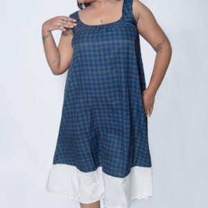 BLUE CHECKERED SLEEVELESS ONE PIECE