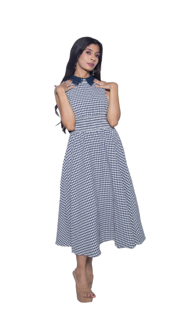 BLUE & WHITE CHECKERED ONE PIECE FULL LENGTH