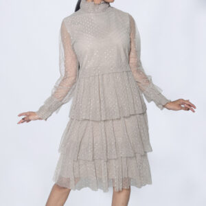 GREY NETTED CHIFFON PARTY WEAR