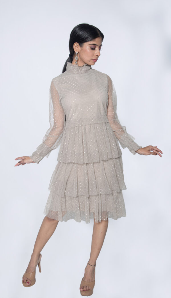GREY NETTED CHIFFON PARTY WEAR