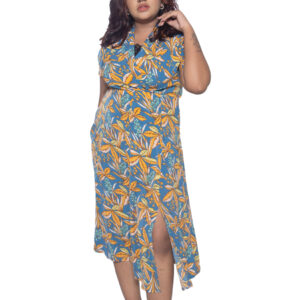 COTTON FLORAL ONE PIECE WITH KNEE SLIT