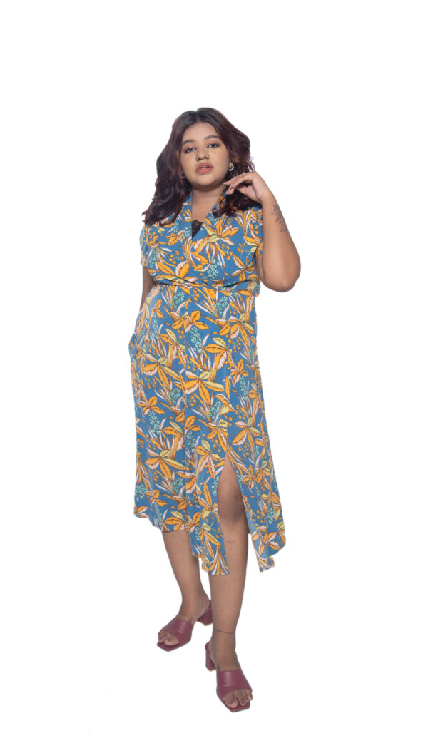 COTTON FLORAL ONE PIECE WITH KNEE SLIT