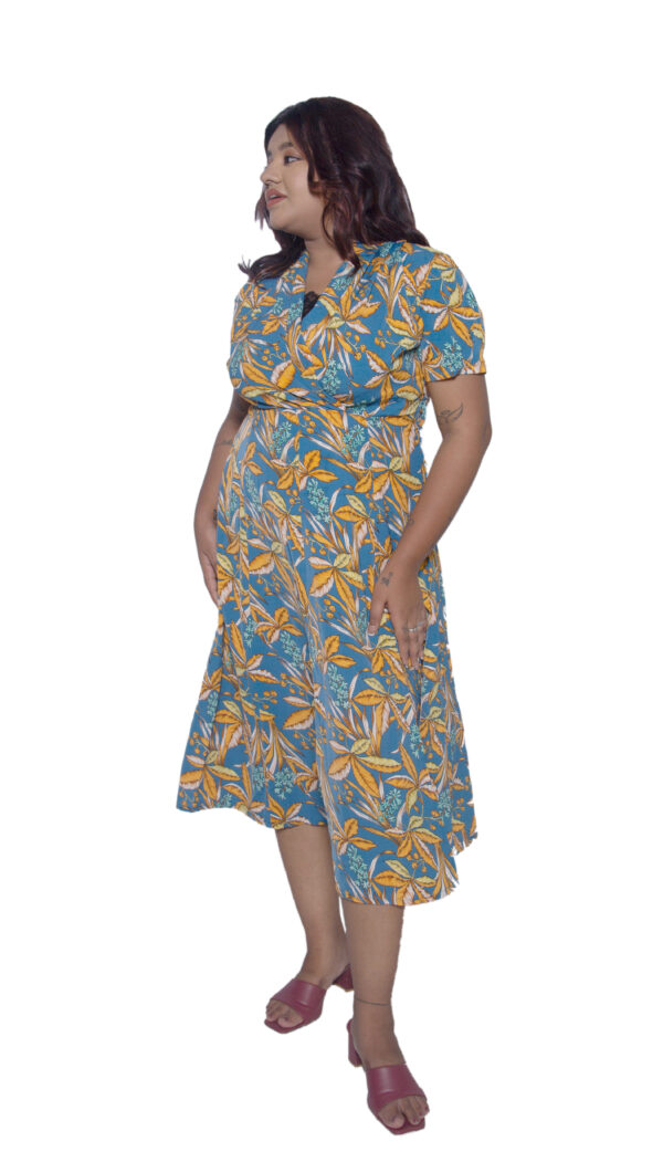 COTTON FLORAL ONE PIECE WITH KNEE SLIT - Image 2