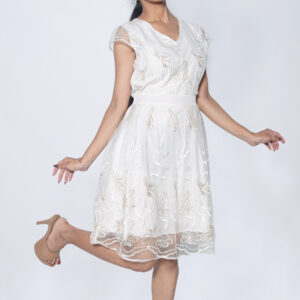 WHITE & WHITE FLORAL NET ONE PIECE