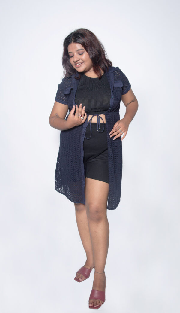 INK BLUE NETTED SHRUG