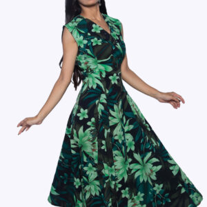 GREEN FLORAL PRINT SLEEVELESS GOWN