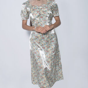 SATIN FLORAL CHINESE COLLAR ONE PIECE