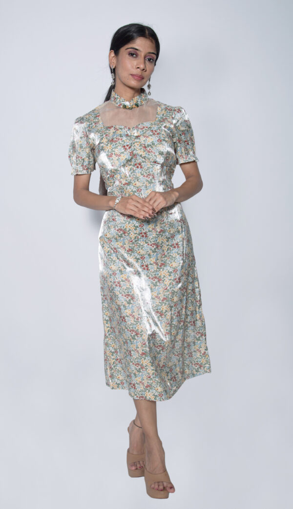 SATIN FLORAL CHINESE COLLAR ONE PIECE