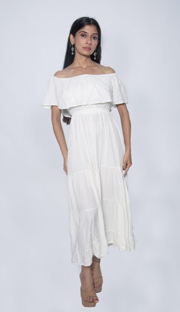 WHITE COTTON OFF SHOULDER GOWN