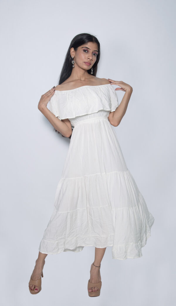 WHITE COTTON OFF SHOULDER GOWN - Image 2