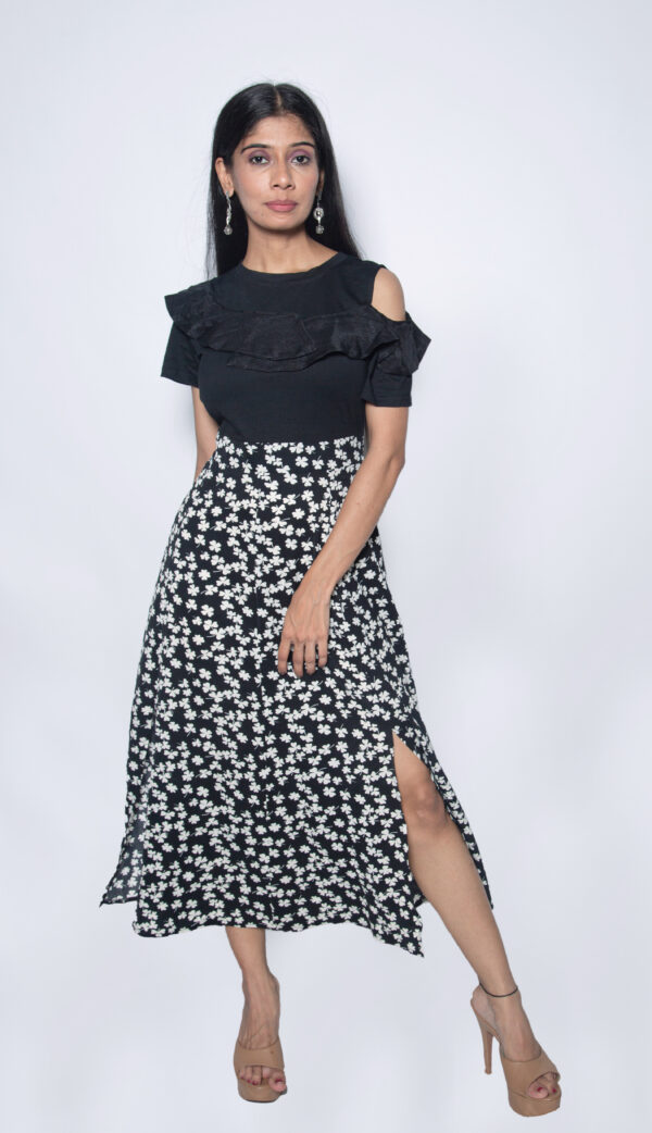 BLACK FLORAL COLD SHOULDER ONE PIECE