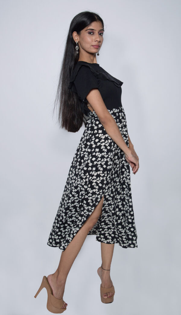 BLACK FLORAL COLD SHOULDER ONE PIECE - Image 3