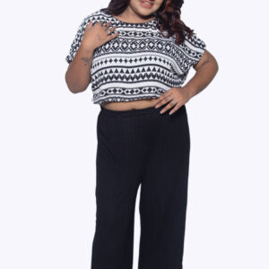 WHITE & BLACK SELF PRINTED COTTON TOP