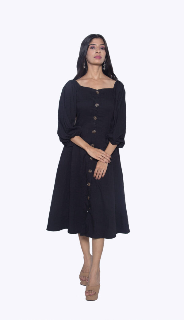 BLACK COTTON PARTY WEAR ONE PIECE - Image 2