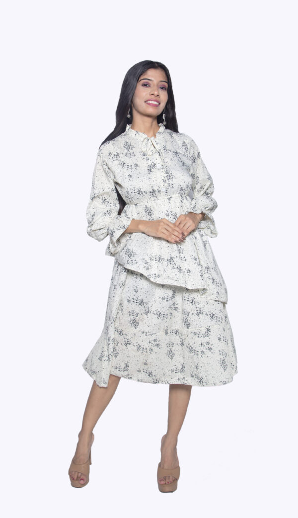 WHITE FLORAL CHIFFON ONE PIECE CHINESE COLLAR
