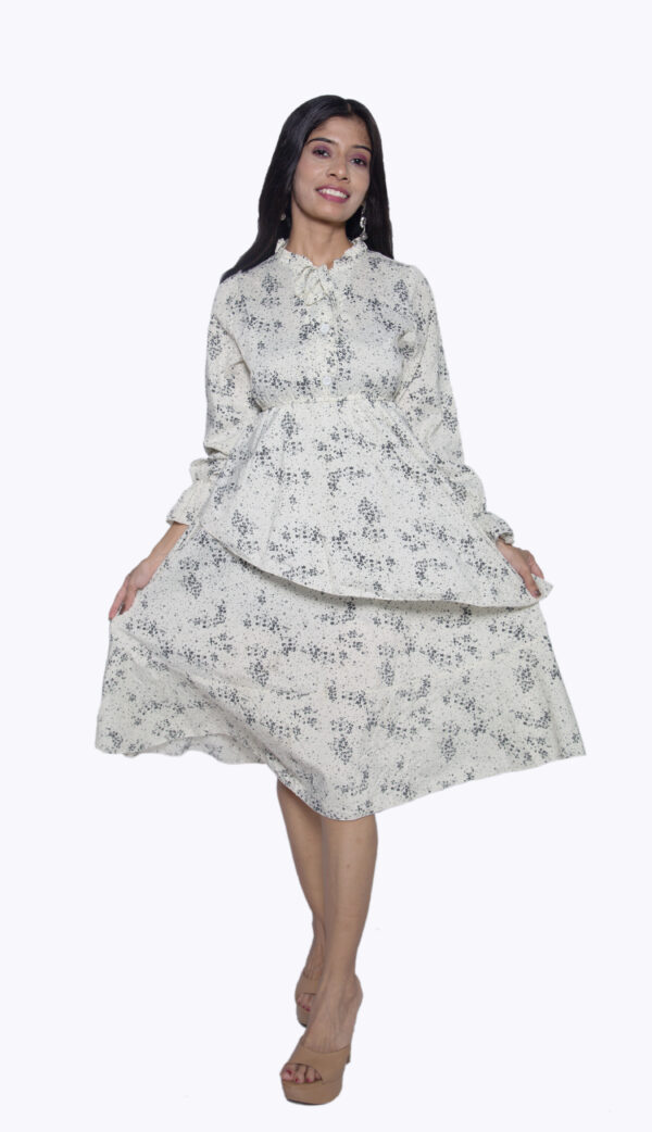 WHITE FLORAL CHIFFON ONE PIECE CHINESE COLLAR - Image 2
