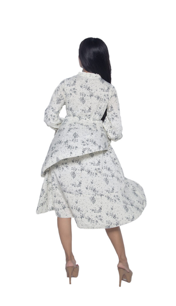 WHITE FLORAL CHIFFON ONE PIECE CHINESE COLLAR - Image 3
