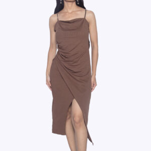 BROWN PARTY WEAR ONE PIECE IMPORTED FABRIC WITH FRONT SLIT
