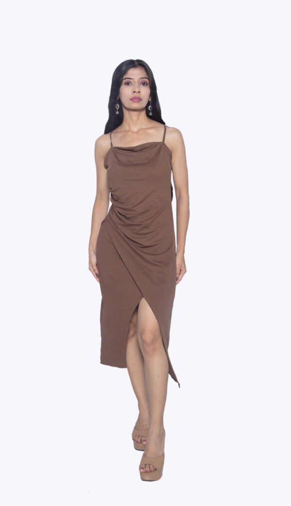 BROWN PARTY WEAR ONE PIECE IMPORTED FABRIC WITH FRONT SLIT