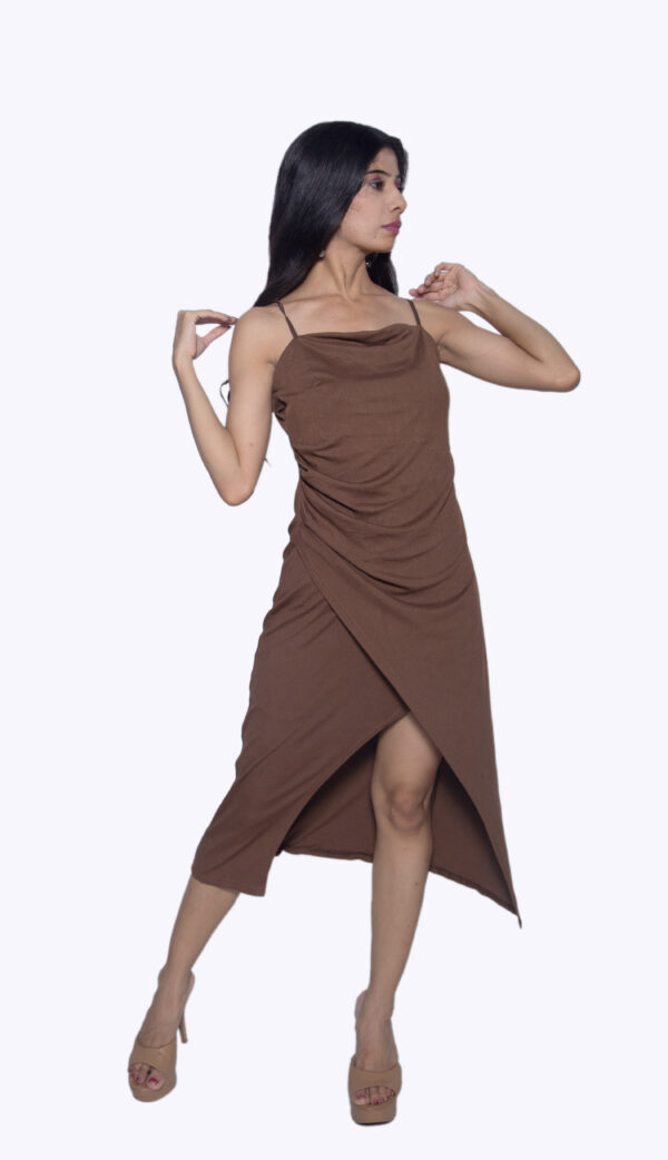 BROWN PARTY WEAR ONE PIECE IMPORTED FABRIC WITH FRONT SLIT - Image 2