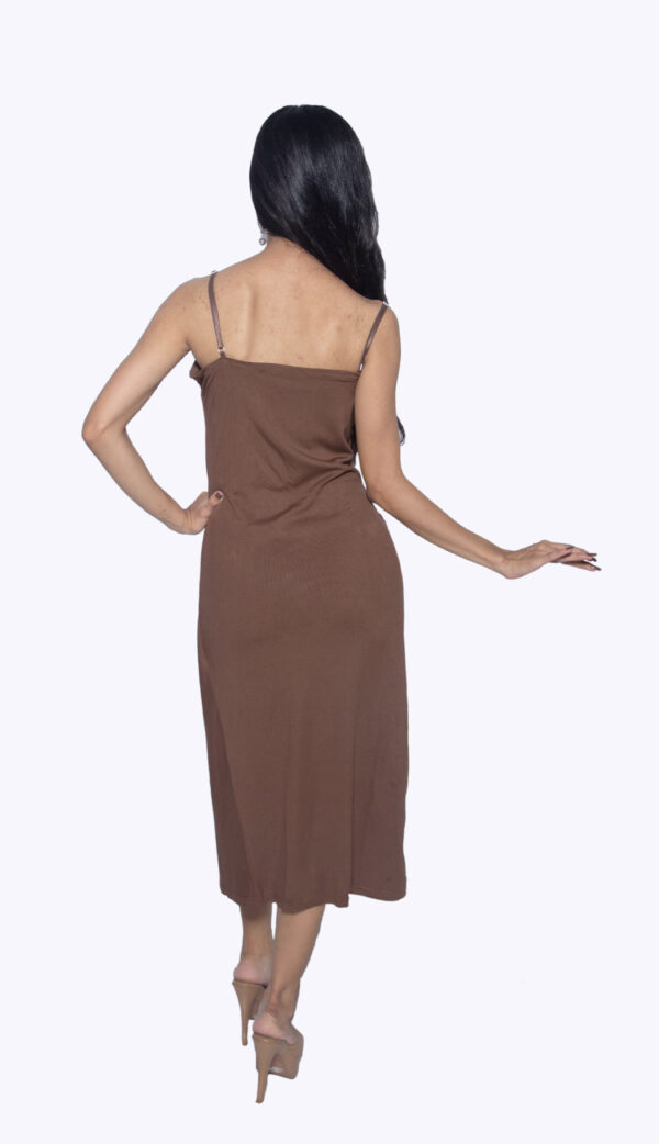 BROWN PARTY WEAR ONE PIECE IMPORTED FABRIC WITH FRONT SLIT - Image 3