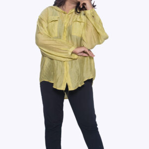 YELLOW SATIN CASUAL SHIRT WITH HOODIE