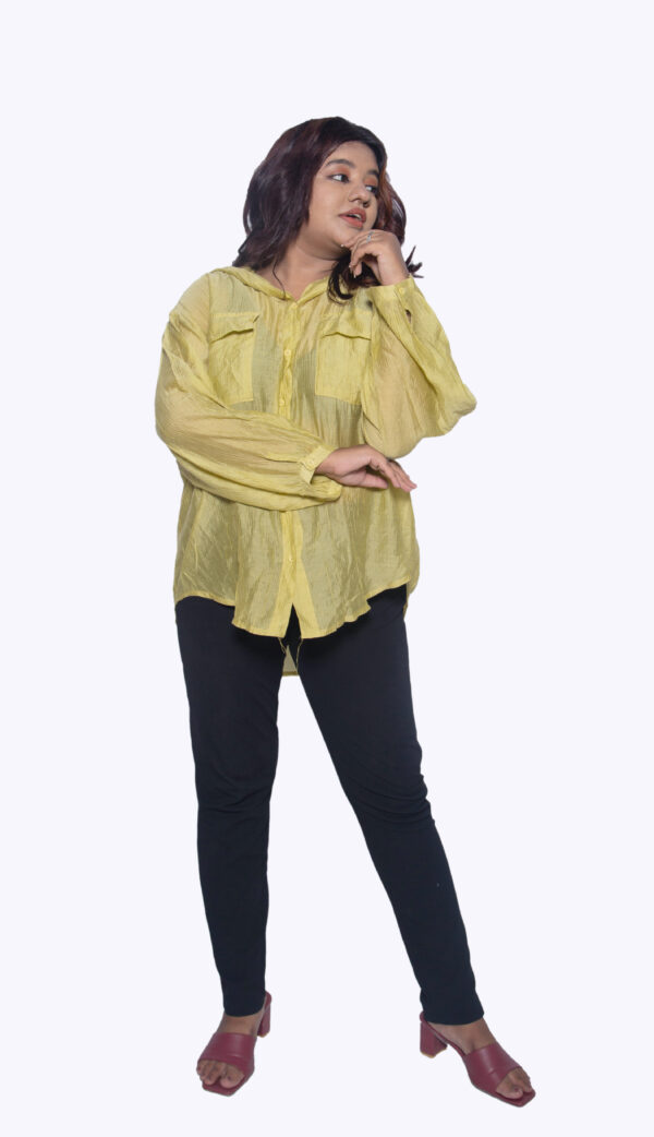 YELLOW SATIN CASUAL SHIRT WITH HOODIE