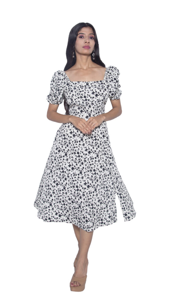 BLACK & WHITE FLORAL PARTY WEAR ONE PIECE - Image 2