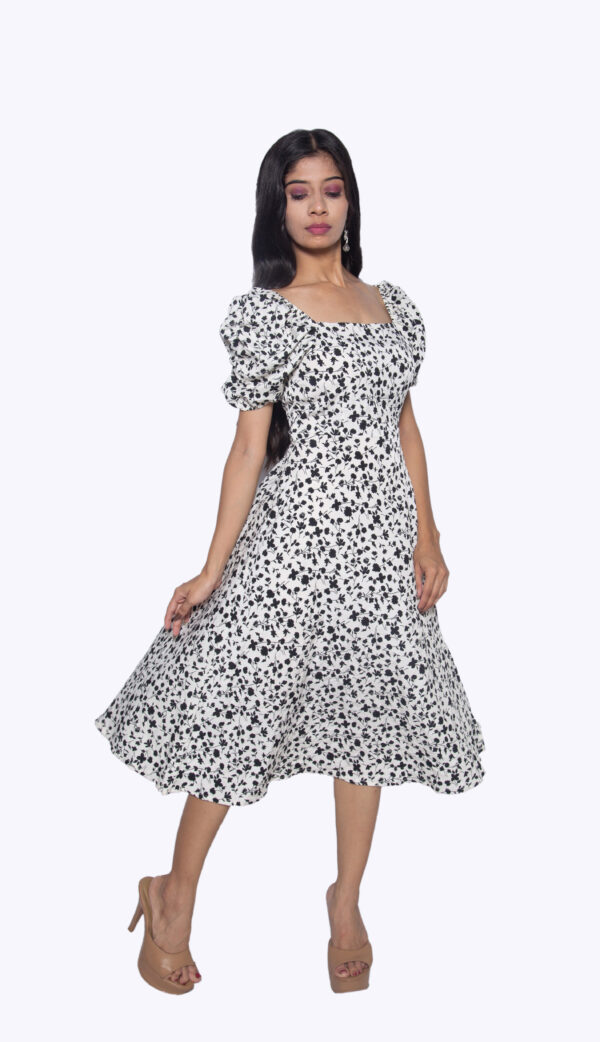 BLACK & WHITE FLORAL PARTY WEAR ONE PIECE - Image 3