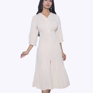 IVORY ONE PIECE IMPORTED FABRIC WITH QUARTER SLEEVES & KNEE SLIT