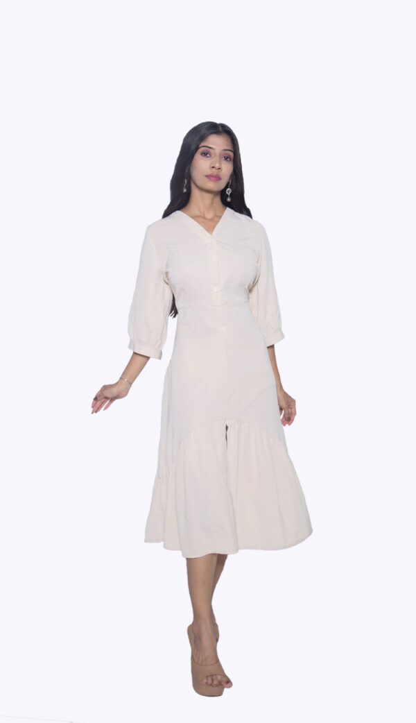 IVORY ONE PIECE IMPORTED FABRIC WITH QUARTER SLEEVES & KNEE SLIT