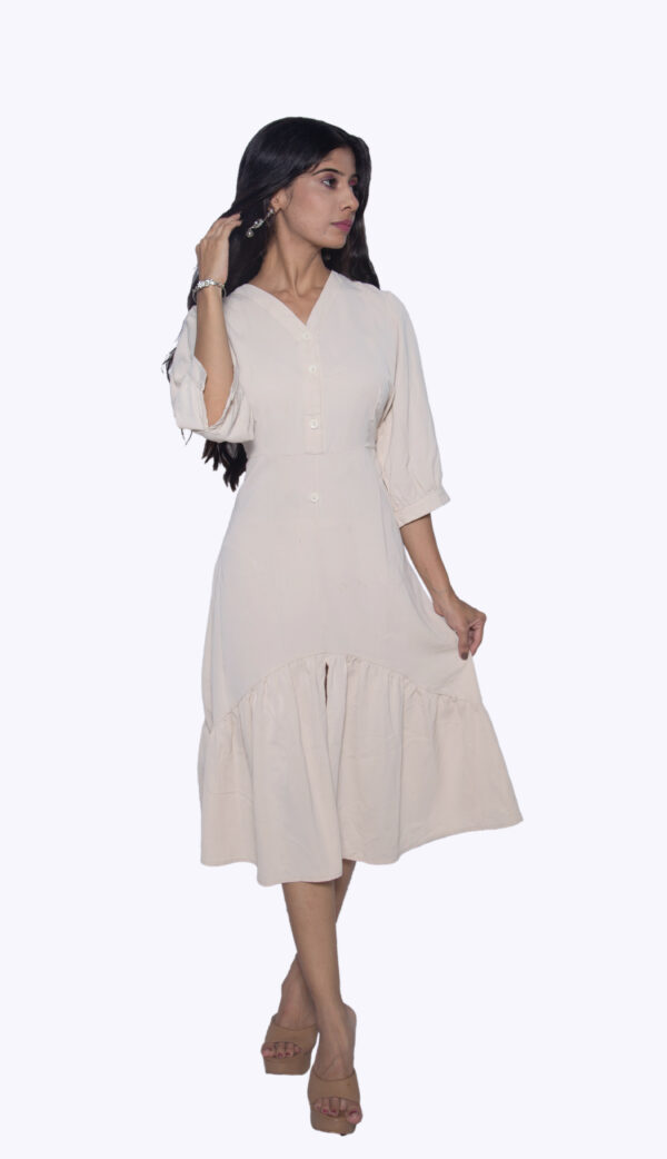 IVORY ONE PIECE IMPORTED FABRIC WITH QUARTER SLEEVES & KNEE SLIT - Image 2