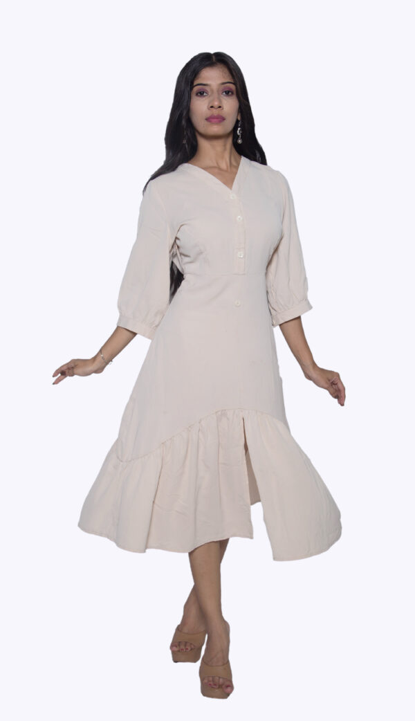 IVORY ONE PIECE IMPORTED FABRIC WITH QUARTER SLEEVES & KNEE SLIT - Image 3