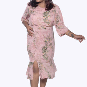 PINK FLORAL SELF PRINTED IMPORTED FABRIC WITH KNEE SLIT