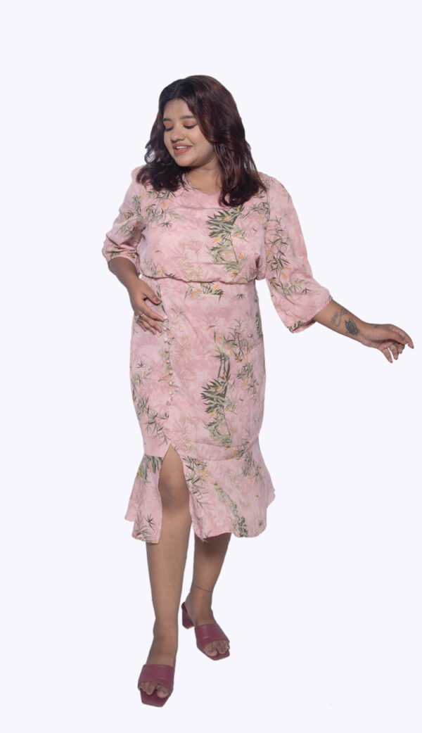 PINK FLORAL SELF PRINTED IMPORTED FABRIC WITH KNEE SLIT