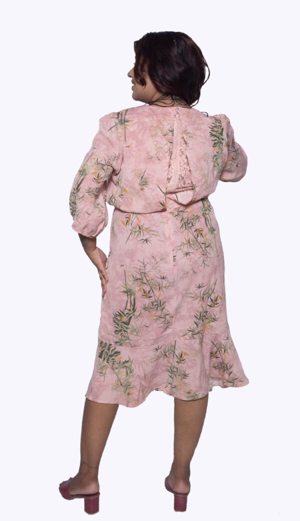 PINK FLORAL SELF PRINTED IMPORTED FABRIC WITH KNEE SLIT - Image 3