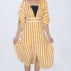 YELLOW & WHITE STRIPES ONE PIECE GOWN