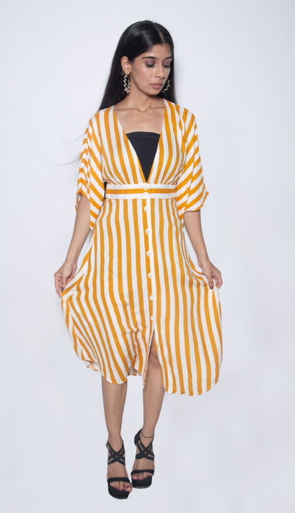 YELLOW & WHITE STRIPES ONE PIECE GOWN