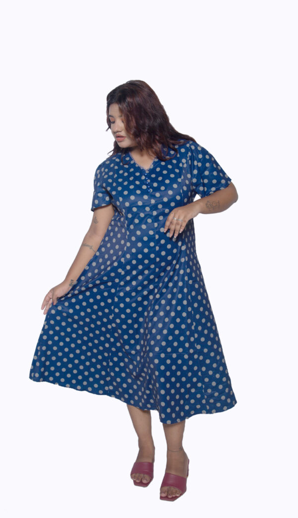 BLUE & WHITE POLKA DOTS ONE PIECE IMPORTED FABRIC - Image 2