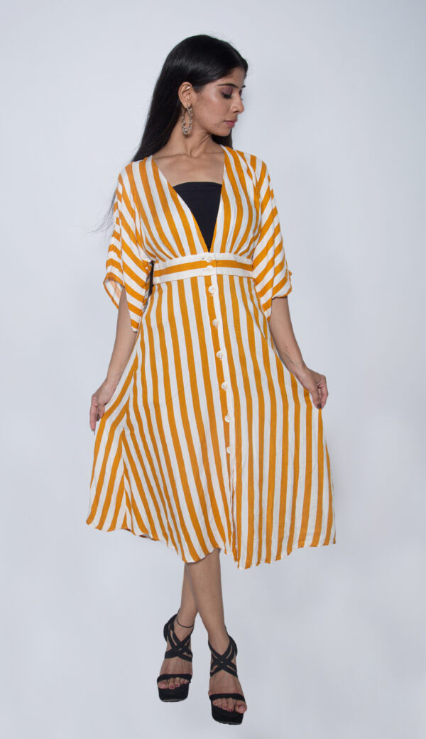 YELLOW & WHITE STRIPES ONE PIECE GOWN - Image 2
