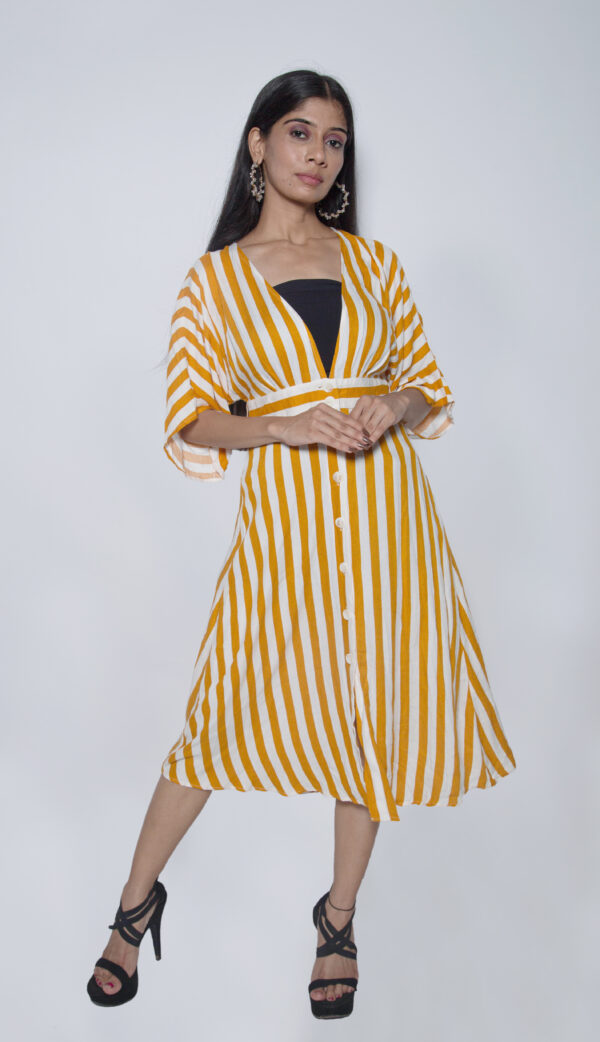 YELLOW & WHITE STRIPES ONE PIECE GOWN - Image 3