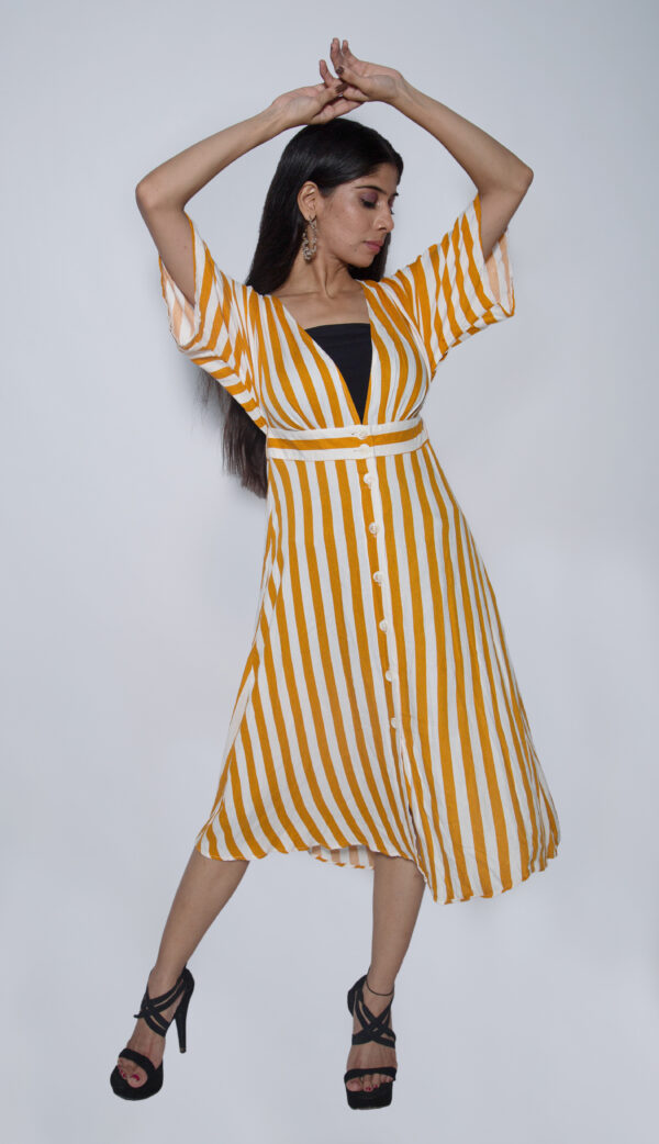 YELLOW & WHITE STRIPES ONE PIECE GOWN - Image 4