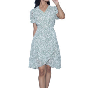 WHITE & GREEN FLORAL CHIFFON ONE PIECE