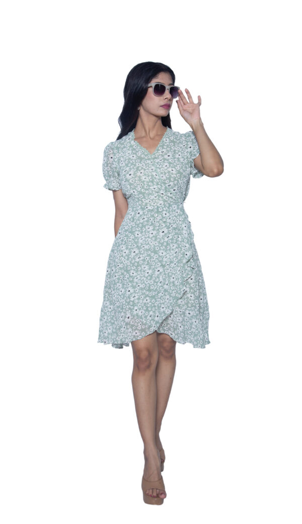 WHITE & GREEN FLORAL CHIFFON ONE PIECE