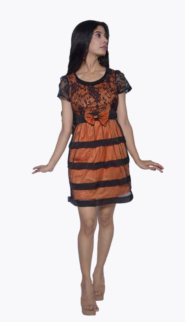ORANGE & BLACK SATIN NETTED ONE PIECE - Image 3