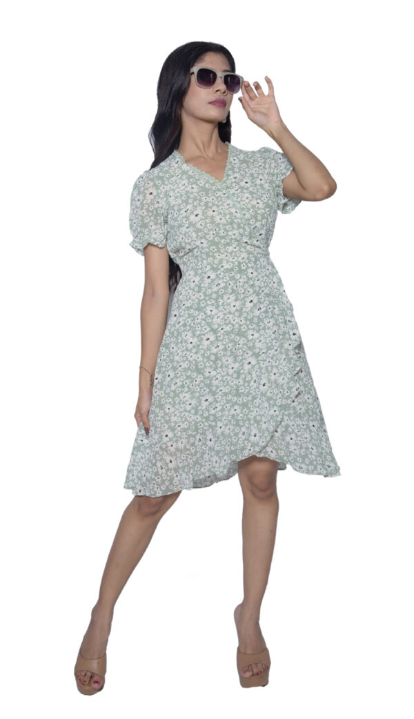 WHITE & GREEN FLORAL CHIFFON ONE PIECE - Image 2